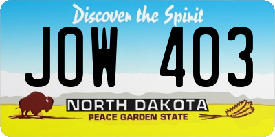ND license plate JOW403