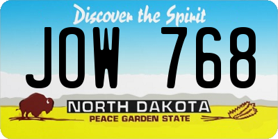 ND license plate JOW768