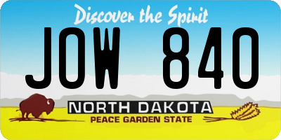 ND license plate JOW840