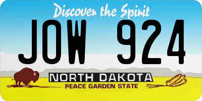 ND license plate JOW924