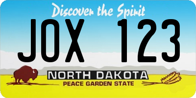 ND license plate JOX123