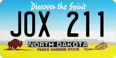 ND license plate JOX211