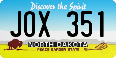 ND license plate JOX351