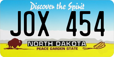 ND license plate JOX454