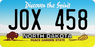 ND license plate JOX458