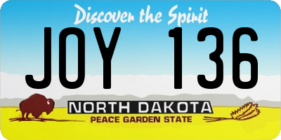 ND license plate JOY136