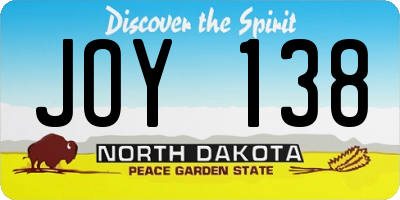 ND license plate JOY138