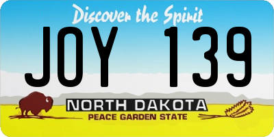 ND license plate JOY139