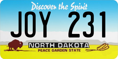 ND license plate JOY231