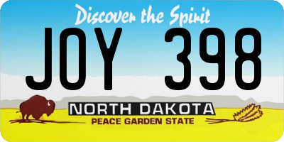 ND license plate JOY398