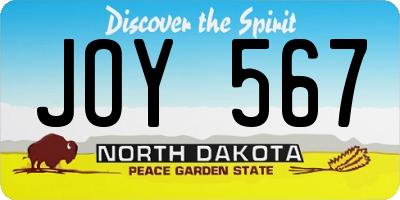 ND license plate JOY567