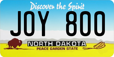 ND license plate JOY800