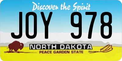 ND license plate JOY978
