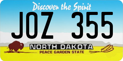 ND license plate JOZ355