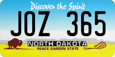 ND license plate JOZ365