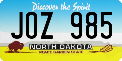 ND license plate JOZ985