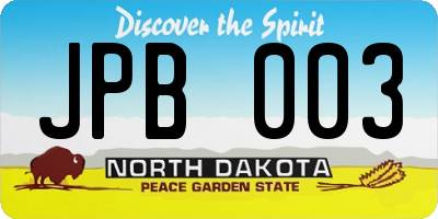 ND license plate JPB003