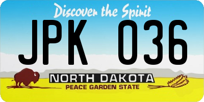 ND license plate JPK036