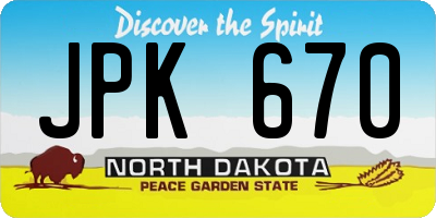 ND license plate JPK670