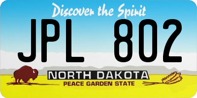 ND license plate JPL802