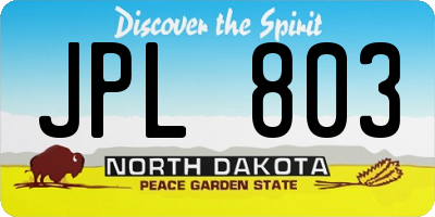 ND license plate JPL803