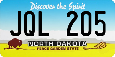 ND license plate JQL205
