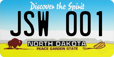 ND license plate JSW001