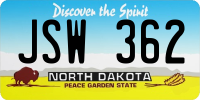 ND license plate JSW362
