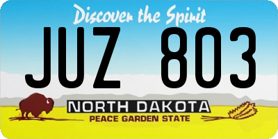 ND license plate JUZ803