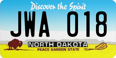 ND license plate JWA018
