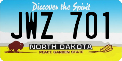 ND license plate JWZ701
