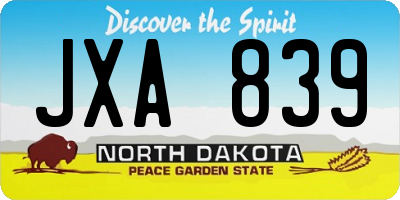 ND license plate JXA839
