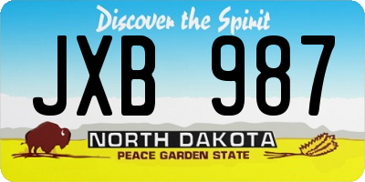 ND license plate JXB987