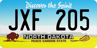 ND license plate JXF205