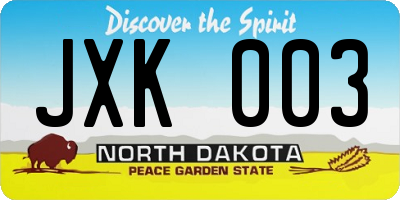 ND license plate JXK003