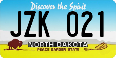 ND license plate JZK021