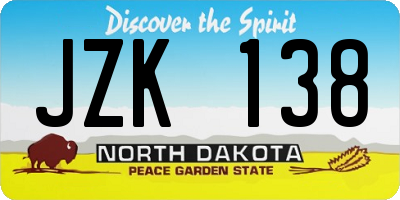 ND license plate JZK138