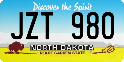 ND license plate JZT980