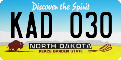 ND license plate KAD030