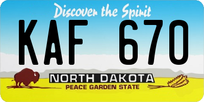 ND license plate KAF670
