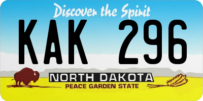 ND license plate KAK296
