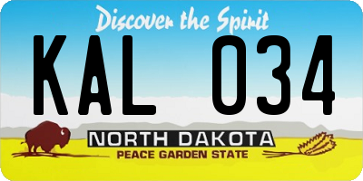 ND license plate KAL034