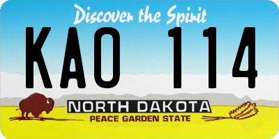 ND license plate KAO114