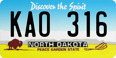 ND license plate KAO316