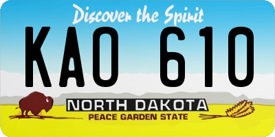ND license plate KAO610