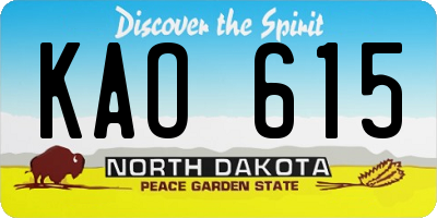 ND license plate KAO615