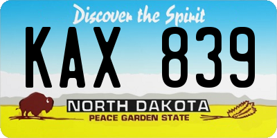 ND license plate KAX839
