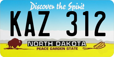 ND license plate KAZ312
