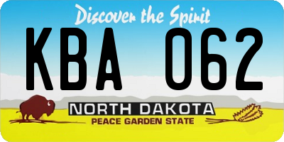 ND license plate KBA062