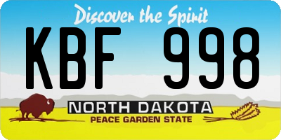 ND license plate KBF998